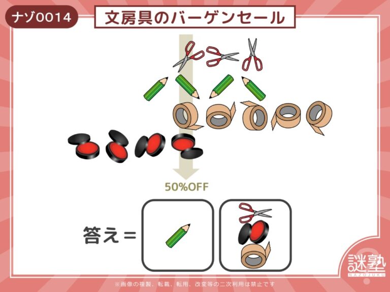 なぞとき問題「謎塾」ナゾ0014 文房具のバーゲンセール